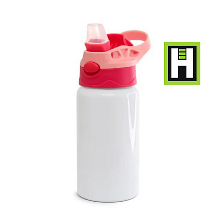 Squeeze Alumínio Branco 500ml Bico Automático Tampa Rosa/Vermelho