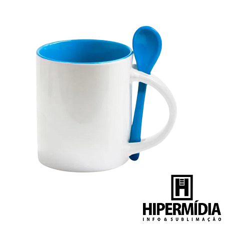 Caneca Reta C/ Colher Interior Azul Claro