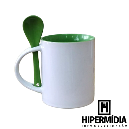 Caneca Reta C/ Colher Interior Verde