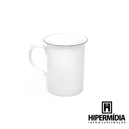 Caneca Porcelana Apolo Borda Prata