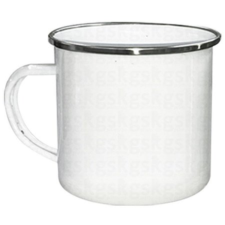 Caneca Esmaltada Branca Gelo C/ Borda Prata