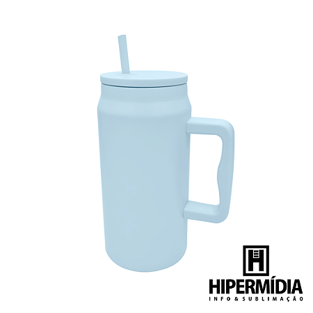 Caneca Térmica 1,5L Azul com Alça e Canudo