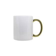 CANECA BRANCA ALÇA CROMADA DOURADA (PORCELANA 325ML P/ SUBLIMAÇÃO)