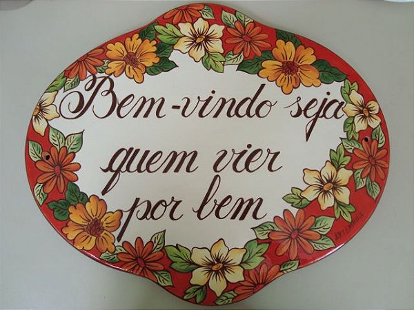 Placa de cerâmica pintada a mão