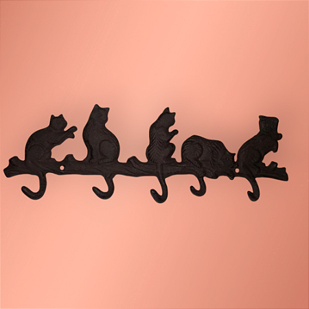 Suporte de parede de ferro com 5 ganchos "gatinhos"