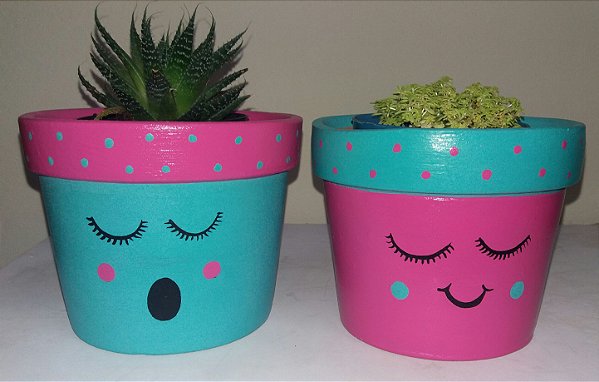 Cachepots de cerâmica com carinha (par)