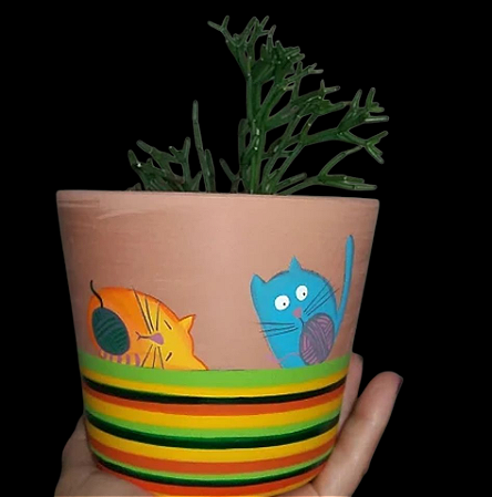 Cachepot de cerâmica pintado a mão