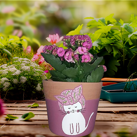 Cachepot de cerâmica gatinha de bandana