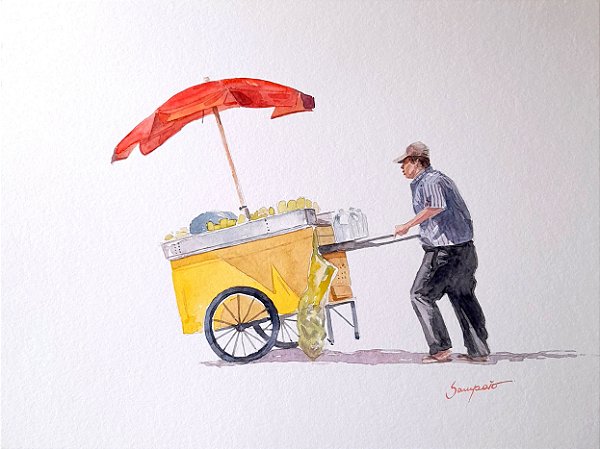 Vendedor de Pamonha - aquarela