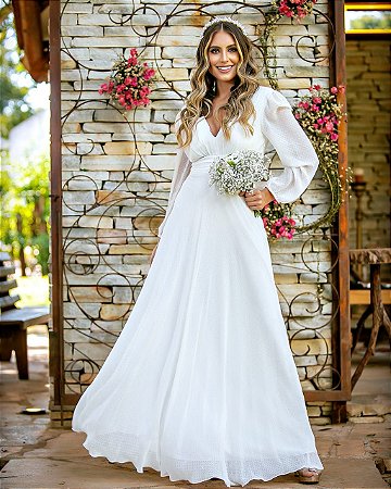 vestido noiva civil longo
