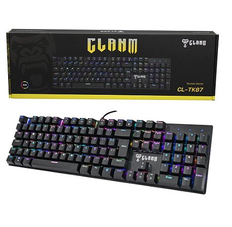 Teclado Gamer com LED Clanm CL-TK87 Mecanico RGB Preto USB 12 Teclas Ajustável