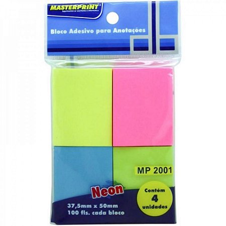 Blocos Adesivo 4 Cores Neon Mp2001 - Masterprint 400 ou 4800 unidades