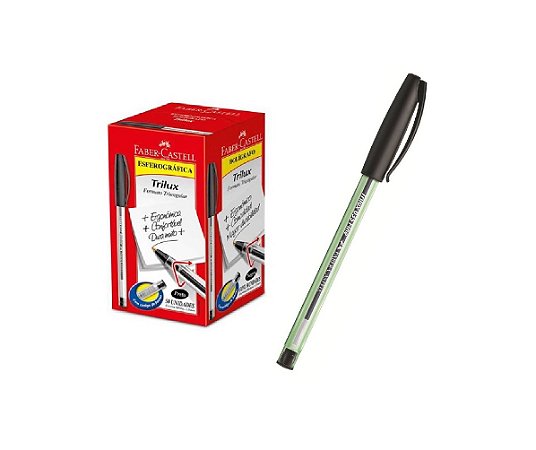 Caneta Esferográfica Faber Castell Trilux 1.0mm Preta Caixa com 50 Unidades ou Unitário