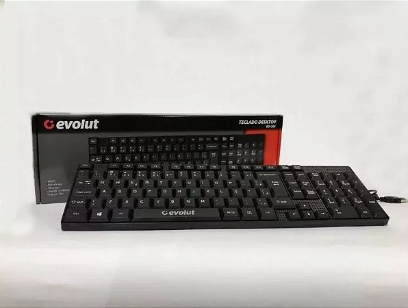 Teclado com Fio Plug E Play Evolut Usb Preto Ergonômico EO-201