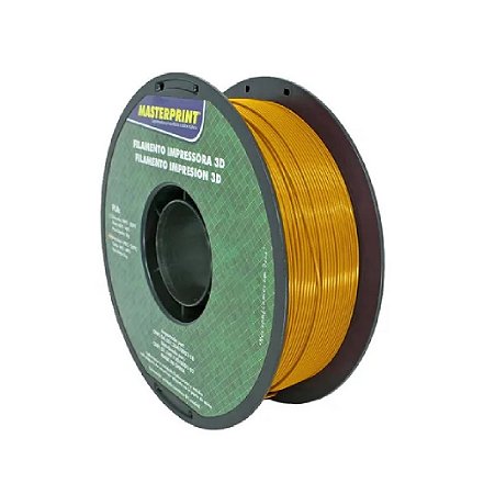 Filamento de Impressora 3D PLA Dourado 1.75mm 1KG Fio Flexível Cor Brilha Textura Macia Masterprint