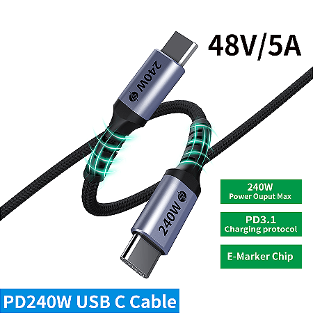 Cabo USB C para USB C de 240 W, cabo de carregamento rápido USB C para tipo C pa