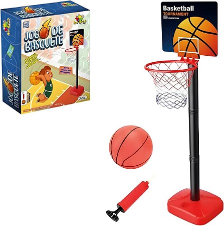 Jogo de Basquete Infantil com Suporte Ajustável + Bola + Bomba – Brinquedo Esportivo
