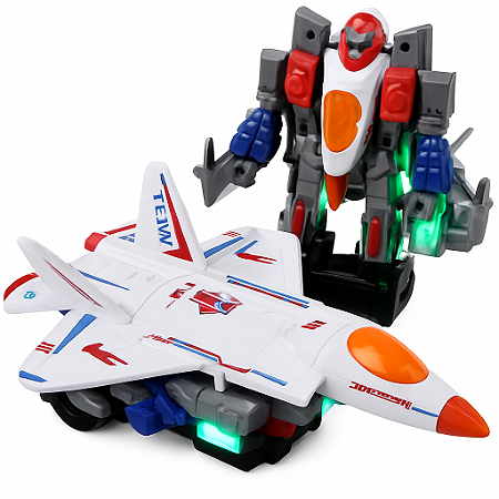 Avião Robô Transformável com Luz e Som – Brinquedo Infantil