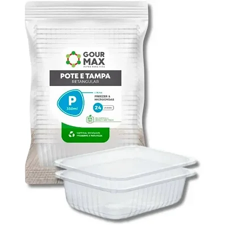 Pote  Retangular 350 ml  Com Tampa  Pacote com 24 Gour Max