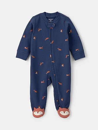 Pijama 100% Algodão com Zíper 2 Sentidos - Azul Marinho