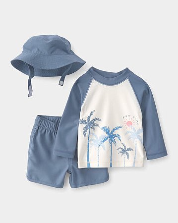Conjunto de Banho Infantil Masculino com 3 Peças — Proteção UV de Manga Longa