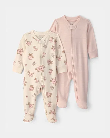 Kit com 2 Pijamas Infantis Femininos Florais e Listrado