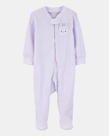 Pijama de Coelhinha em Tecido Canelado com Zíper de Duas Vias – Roxo