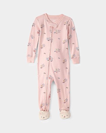 Pijama Infantil Feminino de Páscoa com Coelhinha em Algodão 100% — Modelo Justo de 1 Peça