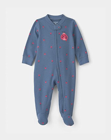 Pijama Infantil Feminino Joaninha em 100% Algodão com Zíper de 2 Vias