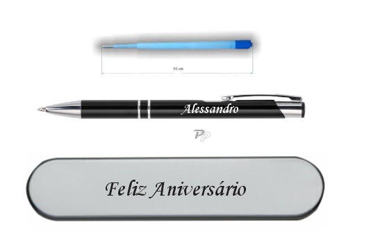 Caneta Metal (alumínio) e Estojo Personalizados com Refil Extra