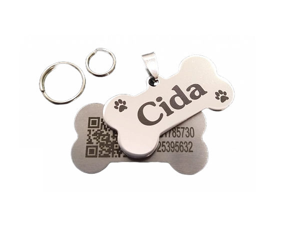 Placa Identificação PET - Osso inox QR Code