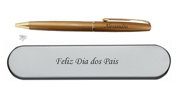Caneta Metal DOURADA e Estojo Personalizado