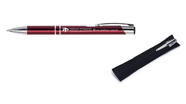 Caneta Metal Alumínio Personalizada Corpo Vermelho + VELUDO - Lote 50 peças