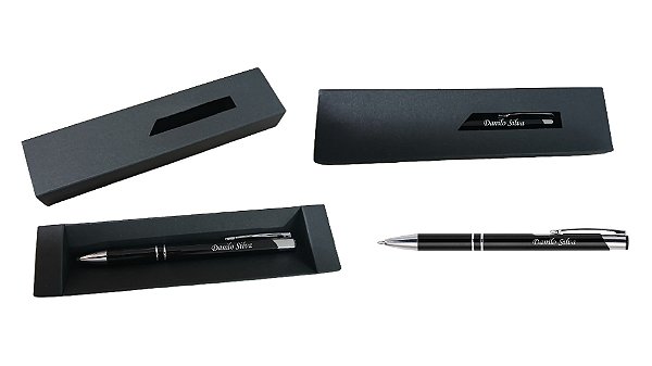 Caneta Alumínio Personalizada com nomes + estojo de papelão