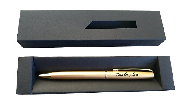Caneta Metal fino acabamento DOURADA Personalizada com nomes + estojo de papelão