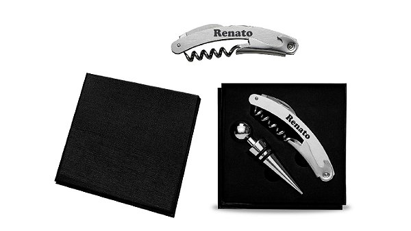 Saca-rolhas personalizado com nome + tampa + estojo