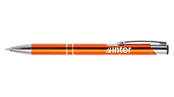 Caneta Metal Alumínio Personalizada Corpo Laranja - Lote 50 peças