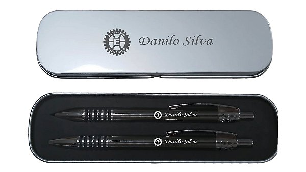 Kit Caneta e Lapiseira com estojo personalizados - Cor Chumbo