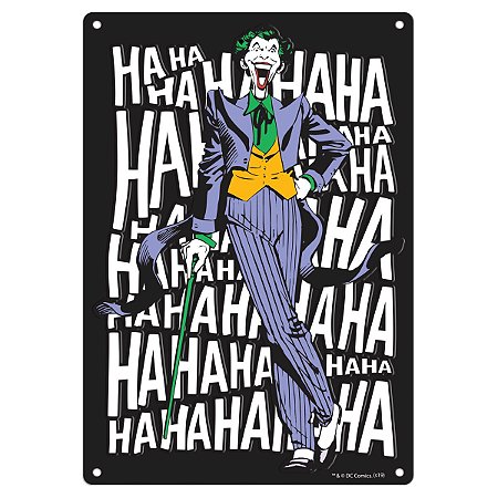Placa Alumínio Alto Relevo DC Comics Joker Laugh Preto 22x32cm