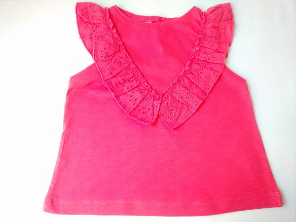 Blusa Feminina Bebê Importada Zara Baby Girl Pink Gola Lese