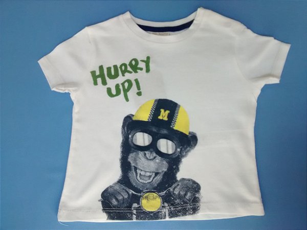 Camiseta Importada Zara Baby Boys Branca Hurry Up monkey