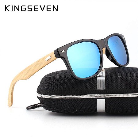 Óculos de sol kingseven  bambu  lentes polarizadas
