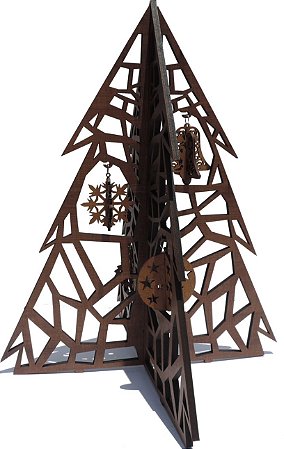 Arvore Natal de madeira decorativa de mesa 40x32x32 cm com 4 pingente 3d