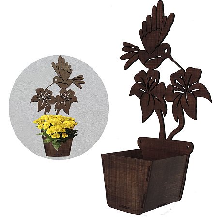 Cachepot de madeira decorativo beija flor
