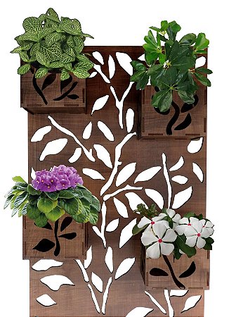 Painel Floreira Vertical De Madeira 45x70cm- 4 Cachepot