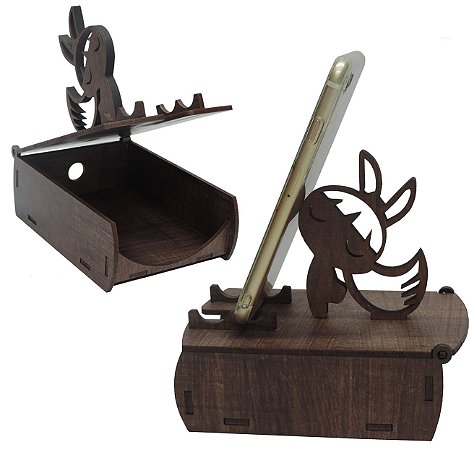 Suporte Celular Mesa Madeira com porta treco Toda Poderosa