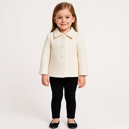 Jaqueta Infantil Inverno Menina Blusa Malha Casaco Criança Off White