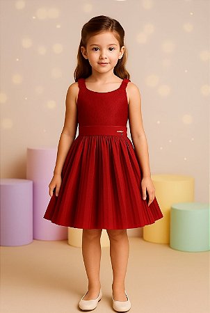Vestido Infantil Plissado Vermelho Com Renda Katitus Natal