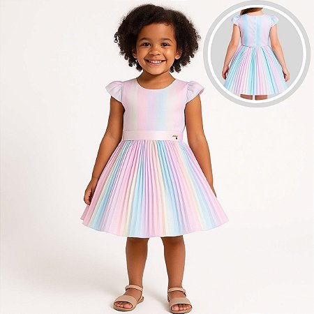 Vestido de Festa Infantil Arco Íris Colorido Candy Colors