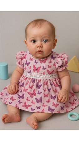 Vestido Para Boneca Bebê Reborn Borboleta Rosa